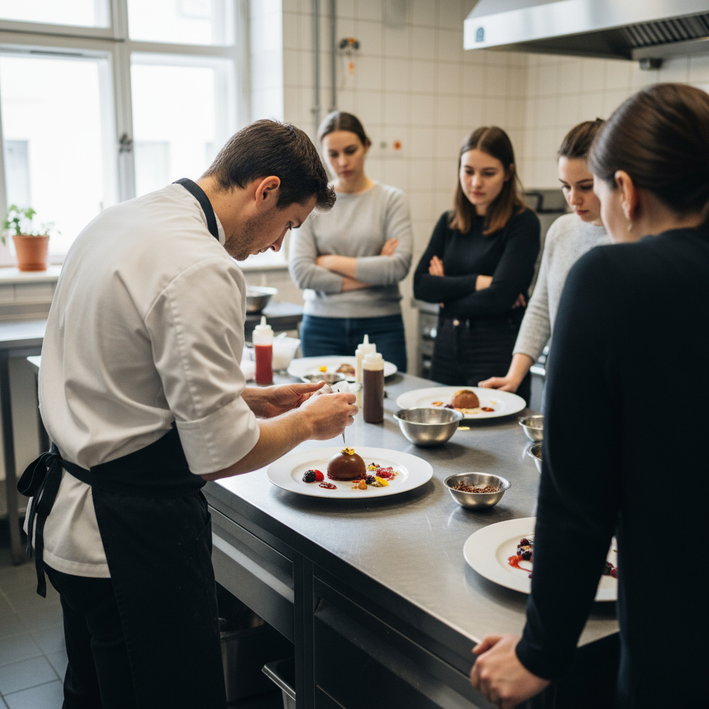 Pastry chef leading a dessert masterclass